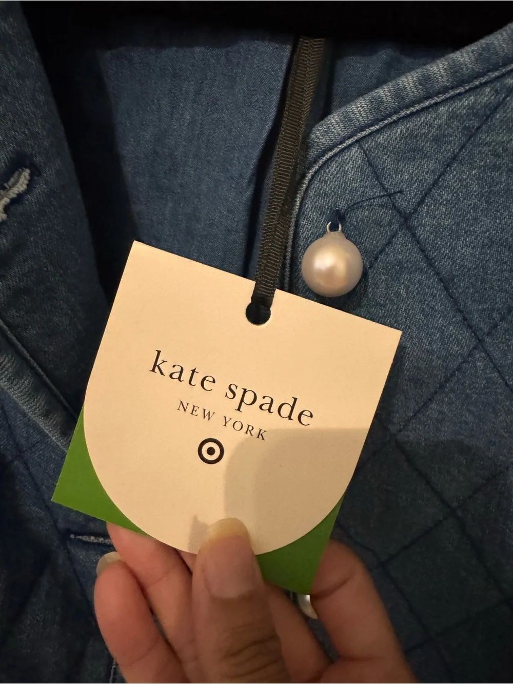 kate spade Light Blue Quilted Pearl-Button Denim Jacket